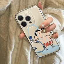 Playing Water Crayon Shin Chan Phone Case For IPhone 17 16 15 14 13 12 11 Pro Max XR XS MAX 7 8 PLUS MINI INS Transparent Cover - A - 查看 6