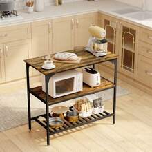 HOMCOM Bäckerregal, 3-Tier Kitchen Shelf With Steel Frame, Rustic Brown+Black On Site