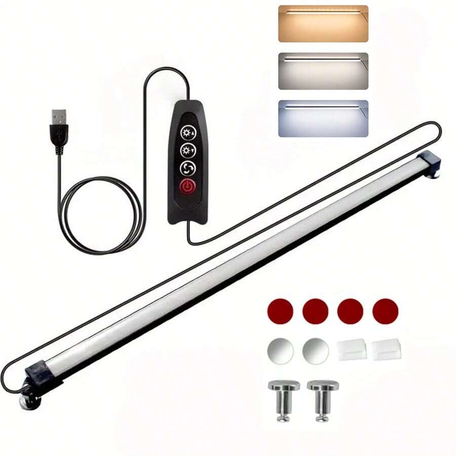 LED 橱柜下照明，3 种颜色变化（3200K、4500K、6500K），USB 插入式台下灯，铝制材料持久耐用 - 易于安装，可调光 LED 生长灯，适用于家庭厨房、橱柜、餐具室、工作台