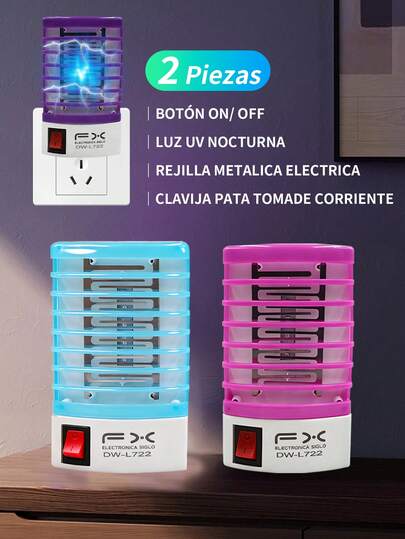 2pc Lámpara Electrónica Matamoscas y Mosquitos - Trampa de Insectos para Interiores con UV y Rejilla, para Mascotas, Eliminador Rápido de Moscas y Mosquitos para Hogar, Dormitorio, Oficina (110V, Enchufe)