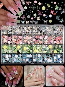 8000颗/24格盒装，3D玫瑰花蕾+珍珠水钻+彩色蝴蝶，美甲饰品，美甲水钻套装，DIY美甲、发饰、杯子、手机壳、包包及其他装饰品 - 西瓜粉 - 查看 9