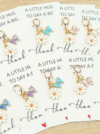 12pcs Mini Cute Colorful Butterfly And Daisy Keychain Set, Bag Pendants,Bag Chain,Bag Charms,Bag Decoration Keychain,Fashionable Animal Theme Design, Suitable For Bag Pendants, Keychains, Car Keychains, Perfect As Holiday Gifts, Perfect Gifts For Mother'S Day, Father'S Day, New Semester And Graduation Season