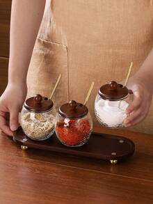 1pc Glass Seasoning Jar, Suitable For Tabletop Decor, Home And Kitchen Condiment Storage - Glass Condiment Jars - View 11