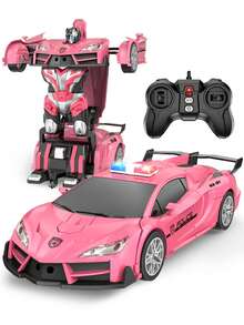 1 pieza Coche robot de control remoto a escala 1:18 de 2.4Ghz con luces, recargable, rotación de 360°, transformación con un solo botón, adecuado para niños y niñas de 3+ años, gran regalo para Navidad, Pascua, Halloween, Año Nuevo, cumpleaños de niños, regalos de fiesta (Azul/Rosa) - Multicolor - Ver 11