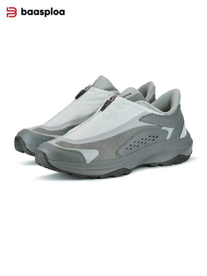 baasploa 男士徒步鞋，防滑，户外运动鞋，双层拉链面料，套穿式，舒适减震，低帮设计，徒步登山鞋，户外工作鞋，安全防护鞋