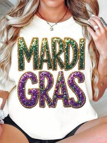 Mardi Gras Sequin T-Shirt Women's Festive Party Top Celebrate Carnival Season With Sparkle And Color - 白色 - 查看 1