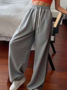 Livesso 抽绳弹力腰带和裤脚慢跑运动裤，女士慢跑裤 - 灰色 - 查看 6
