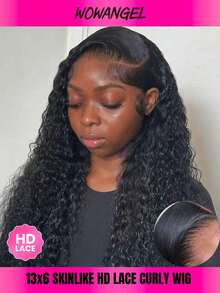 WOWANGEL Invisible Real HD Lace Front Wigs With Baby Hair 26 Inch 250% High Density Water Wave Curly Glueless Wig 13x6 True HD Lace Frontal Human Hair Wig Pre Plucked Melt Skins Glueless Swiss Lace Front Human Hair Wigs For Women Natural Hairline - Natural Black - View 2