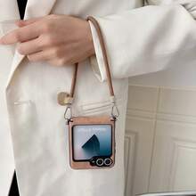 1pc Stylish Minimalist Suede PU Leather Folding Phone Case Compatible With Samsung Galaxy Z Flip7/6/5/4 - Women's Wristlet Strap Full Body Shockproof Protective Cover