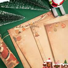 12 Uds A5 papel Kraft Retro de Navidad membrete, papel de carta de muñde nieve de Papá Noel, papel de carta de bendición escrito a mano de regalo - 12 piezas - Ver 6