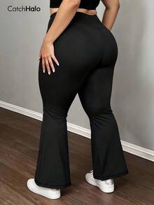 Leggings de yoga de talla grande con vuelo de tela de punto para mujeres - Cintura alta con control de abdomen y levantamiento de glúteos y pantalones de yoga que moldean el Body | Pantalones deportivos a prueba de sentadillas con estiramiento en 4 direcciones sin costuras para gimnasio, yoga, pilates, correr, ciclismo