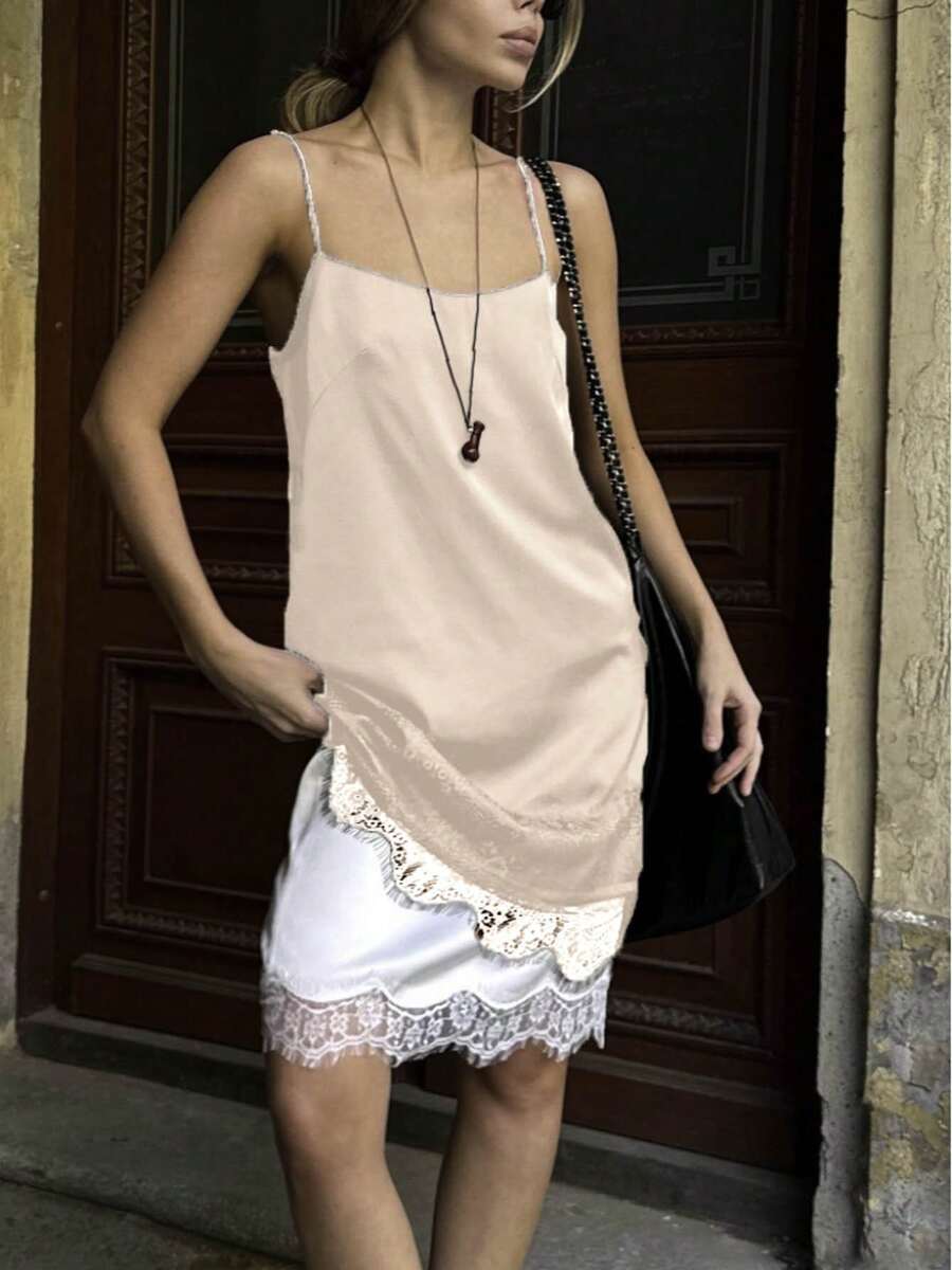 Women Lace Trim Top Sleeveless Backless Tank Tops - Pink - View 1