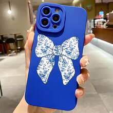 2026 nueva funda de teléfono mate, funda de teléfono con estampado de lazo floral azul para  17 14 Pro Max  17 13 Pro  17 12  Galaxy S23 S22 S21 protector de teléfono funda de pareja regalo para novio novia día de San Valentín regalo de cumpleaños - Blanco antiguo - Ver 4
