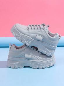 女士厚底透气白色运动鞋，时尚百搭休闲运动鞋，学生白色厚底鞋，女士黑色系带防水真皮大码鞋