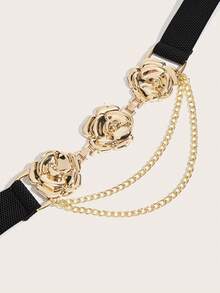 1pc Gold Rose Hollow Buckle Elastic Waist Chain Belt For Women - Golden Rose - View 5