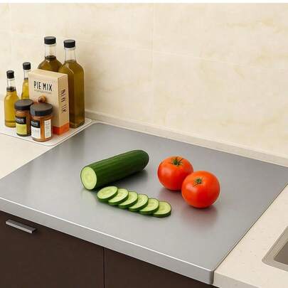 1pc Stainless Steel Cutting Board, Durable Chopping Board For Meat, Fruits, Vegetables, Bread & Baking, Non-Slip Edged Cutting Board, Large Size Cutting Board, Cheese & Cold Cuts Board, Kitchen Essentials, Christmas Gift