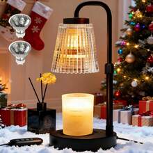 Calentador de Velas Aromáticas, Lampara para Velas Aromaticas con Temporizador y Regulador, Altura Ajustable Candle Warmer, Vidrio Rayado Transparente (con 2 Bombillas) - 1 - Ver 1