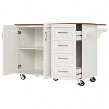 Kitchen Trolley With Diagonal Striped Cabinet Doors, Dining Trolley With Towel Rack And Spice Rack, Adjustable Partitions, Kitchen Buffet, Wood Grain Table, White - 1 - View 11