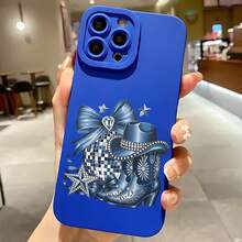 2026 nueva funda de teléfono mate, funda de teléfono con diseño de bota vaquera con lazo azul y estrellas para  17 15 Pro Max  17 14  17 13  Galaxy S23 S22 S21 funda de protección para teléfono, funda de pareja, regalo para novio novia, regalo de vacaciones - Blanco antiguo - Ver 4
