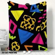 1pc Memphis Decor Print Flannel Throw Blanket - Machine Washable, Multi-Use, Ideal For Sofa, Beach, Camping, Office, All-Season Comfort, Vibrant Geometric Patterns, Durable Polyester Blend, Perfect For Home Decor, Beach Blanket | Vibrant Blanket | D-30*40in - 彩色 - 查看 1