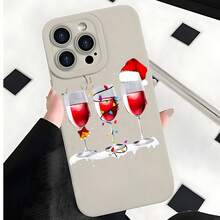2026 nueva funda de teléfono mate, funda de teléfono con diseño de copas de vino navideñas con gorro de Santa y luces para  17 15 Pro Max  17 14 Pro  17 13  Galaxy S23 S22 S21 protector de teléfono funda de pareja regalo para él y ella presente de vacaciones - Negro - Ver 3