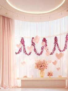 2pcs/8pcs Valentine's Day Heart Shaped Glitter Wreath Decor, Pink & Gold Metal Wreath, Valentine's Day Decorations, Suitable For Home, Outdoor And Wedding Hanging Decor, Plastic Party Decorations For Valentine's Day, Anniversary, Birthday, Wedding, Flower Arrangement - Multicolor - View 5