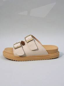 夏季软底儿童拖鞋、凉鞋、平底鞋、沙滩鞋，男女童大码户外鞋，时尚复古，露趾防滑凉鞋 - 米色 - 查看 8