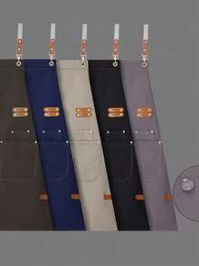 防水帆布围裙，带口袋 - 男女通用涤纶混纺可调节厨师围裙，适用于厨房、餐厅、咖啡馆 | 采用耐用、防污防油的编织面料，配有可调节肩带 - 彩色 - 查看 4