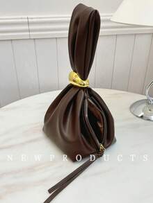 FEISTURE 1 件纯色 PU 皮革褶皱云形手提包，适合女孩、女士、大学生和办公室职员，适合工作、商务、通勤和上学 - 摩卡棕 - 查看 6