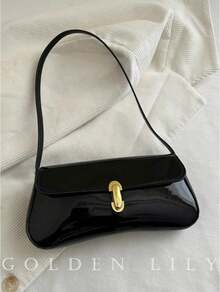 Women's Vintage Faux Oiled Leather Flap Decor One Shoulder Underarm Bag, Suitable For Dating, Outing, Party - 黑色 - 查看 3