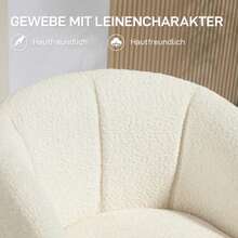 HOMCOM Armchair With Armrests, 360° Swivel, Linen Look, Metal Legs, For Living Room Or Bedroom, Cream White - White - View 6