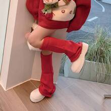 Fashionable Outfit Items Look Good, Big Red, New Year's And Christmas Socks, Slimming Flared Leg Covers, Autumn And Winter - 紅色 - 查看 3