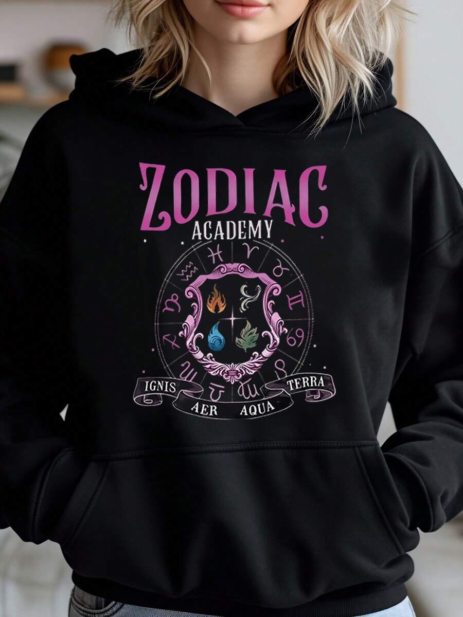 Zodiac Academy Emblem Print Hoodie Halloween Costume Wear For Women And Girls - màu đen - Xem 1