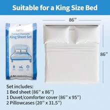 ForPro Premium Disposable Sheet Set 4-PC King Size Bedding For Travel Includes Bed Sheet Duvet Cover And Two Pillowcases White - trắng - Xem 2