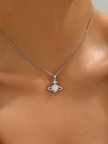 1 chiếc vòng cổ hình trái tim Saturn mạ vàng trắng sang trọng hiệu Niche Sweet dành cho nữ, phù hợp cho sử dụng hàng ngày, đi làm, hẹn hò, lễ hội, phụ kiện cá nhân hóa trang phục. - vòng cổ - Xem 4