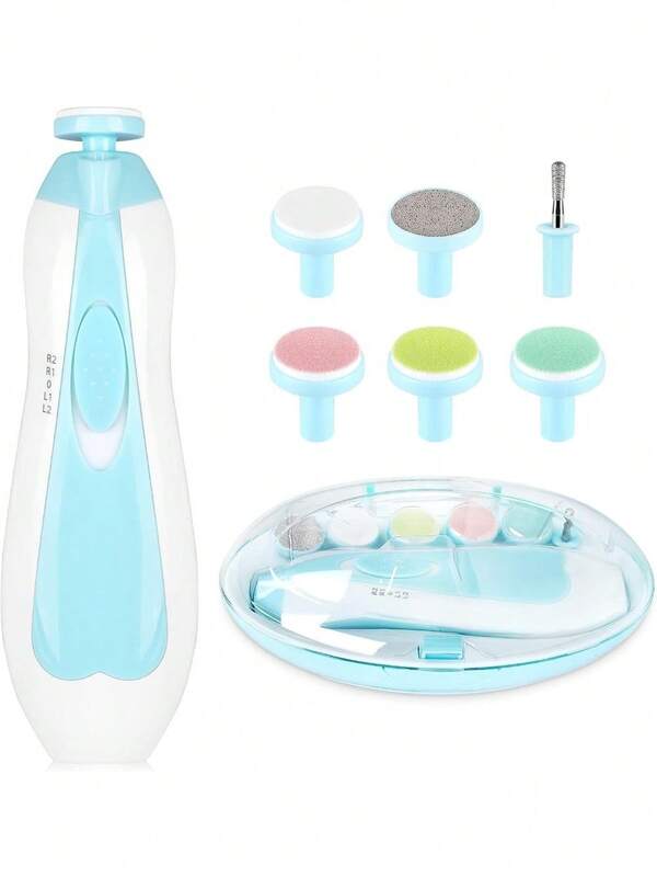 Cochildor Baby Nail Trimmer Electric Kit Fingernails Toes Care Manicure 6-In-1 Set With LED Light  For Newborn Kids And Adult  Available In Pink And Blue.