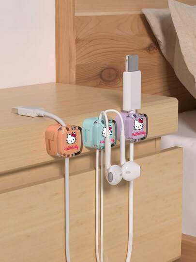 Sanrio 6개 헬로 키티 마그네틱 케이블 클립, 조절 가능한 케이블 정리함, 책상 밑 케이블 관리, 합성 보석 장식, 가정, 사무실, 책상, 벽, 협탁용 접착식 충전기 케이블 홀더에 적합