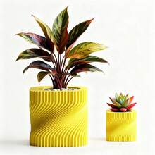 ORIZZONTE Modern Decorative Vase With Intertwined Spiral Structure – Dynamic Minimal Design For Plants, Cactus, Bonsai – Home/Office Gift Idea – Available In 2 Sizes – 100% Made In Italy, Shipping From Italy - 黃色 - 查看 2