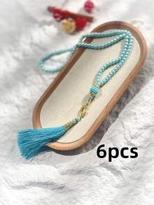 1串/6串伊斯兰祈祷念珠，99颗玻璃仿珍珠线珠，用于穆斯林礼拜和阿拉伯赞美手链 - 彩色 - 查看 8