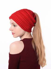 1顶新款欧美针织马尾辫开口帽，多功能保暖时尚女式户外帽 - 1pcs - 查看 8