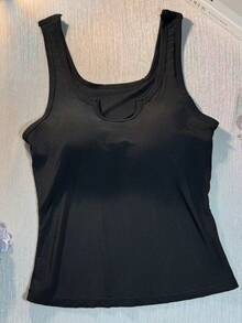 Casual Minimalist Versatile Women Sleeveless Wide Strap Tank Top, Stretchy Knit Camisole, Sexy Aesthetic Crop Top