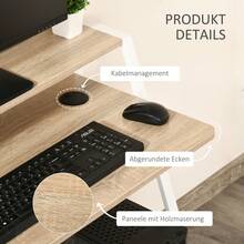 HOMCOM Modern Computer Desk With Shelf And Cable Management, Metal Frame, White Oak 84x45x85cm For Home Office And Study Room