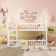 Children's Bunk Bed 140*200, Children's Bed, Bunk Bed With Ladder, Loft Design, Solid Wood Bunk Bed Frame, Grey - White + Wood + Wood - View 10