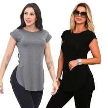 Kit Of 2 Women's Long-Sleeved Gym Tops With Butt-Covering Effect. - 黑/鉛 - 查看 1