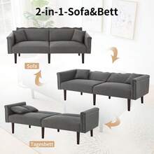 Sofa Bed With Bed Function, Adjustable Angle, Golden Legs, With Cushions And Side Storage Pockets - Antique Gray - View 6