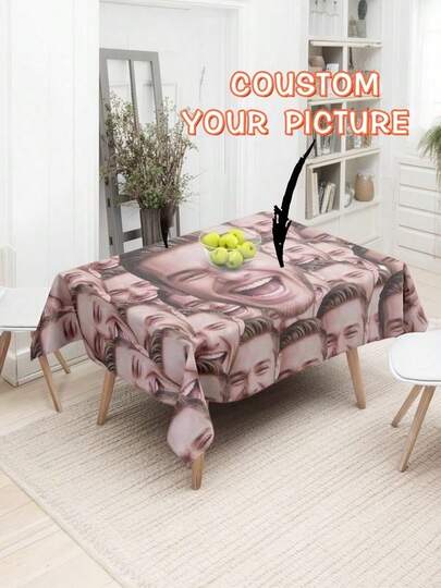 1枚 カスタマイズ写真テーブルクロス - 顔カットアウト、お客様の写真やテキストデザイン使用可能、洗濯可能、再利用可能、耐汚れ性、母の日、ハロウィン、クリスマス、イースター、結婚式、バレンタインデー、父の日、感謝祭、パーティー、レストラン、カフェ、ビュッフェ、ピクニックに適しています - 屋内外使用可能