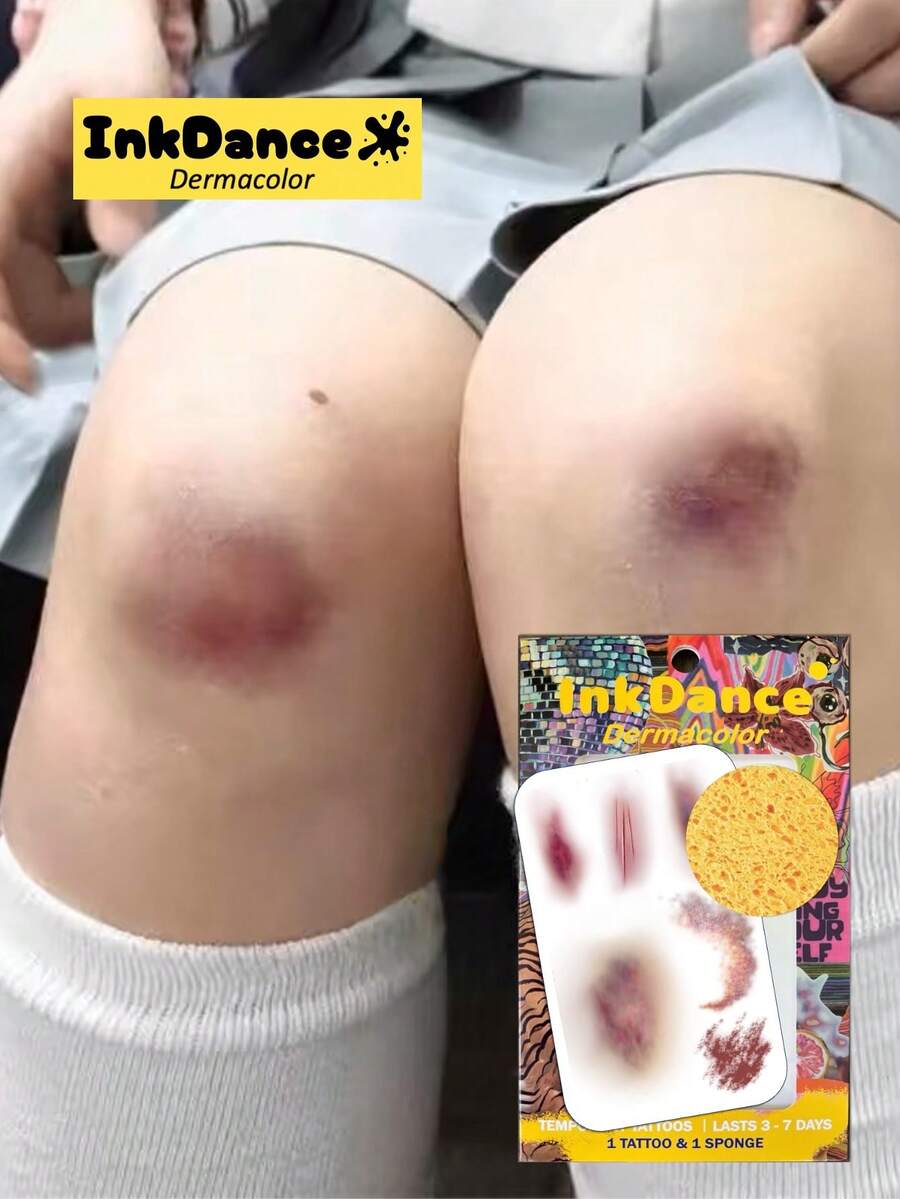 “擦伤”临时纹身贴纸，防水，逼真纹身效果，万圣节疤痕，血迹、伤口、割伤、擦伤、缝合痕迹，恐怖妆容，色彩丰富，易于粘贴和去除，男士适用，CSD060