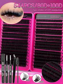 640/544 Cụm lông mi giả riêng lẻ, 9-16mm D Curl 10D + 20D / 30D + 40D / 50D + 60D / 80D + 100D Sách mi dung lượng lớn, Bộ nối mi mỏng và tự nhiên, Cụm mi có keo dán mi, Cọ mi và nhíp, Thân thiện với người mới bắt đầu, Thích hợp cho gia đình, du lịch, tiệc tùng và làm quà tặng Giáng sinh - Màu Hoa hồng đỏ - Xem 13