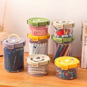 1 pieza Tarro de almacenamiento de plástico transparente con asa, recipiente multiusos para cereales, fideos y especias, caja de almacenamiento de alimentos a prueba de humedad, tanque sellado portátil, caja de conservación de frescura para refrigerador, organizador de cocina y restaurante