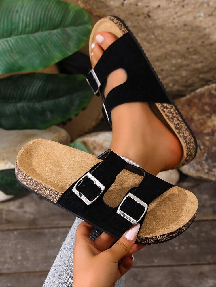 Color beige suave con una sensación delicada, diseño de doble hebilla de moda para un ajuste fácil, suela esponjosa que se siente como caminar sobre nubes, extremadamente cómoda para uso diario, estar en casa o. También disponible en rosa, negro y azul para seleccionar. - Negro - Añade 1